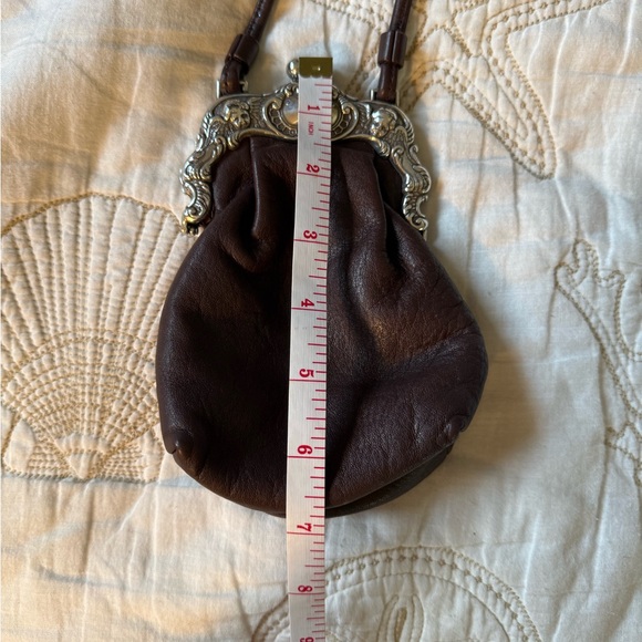 Vintage Leather Kiss Lock Mini Crossbody Bag | Boho Brown Purse - Picture 9 of 10